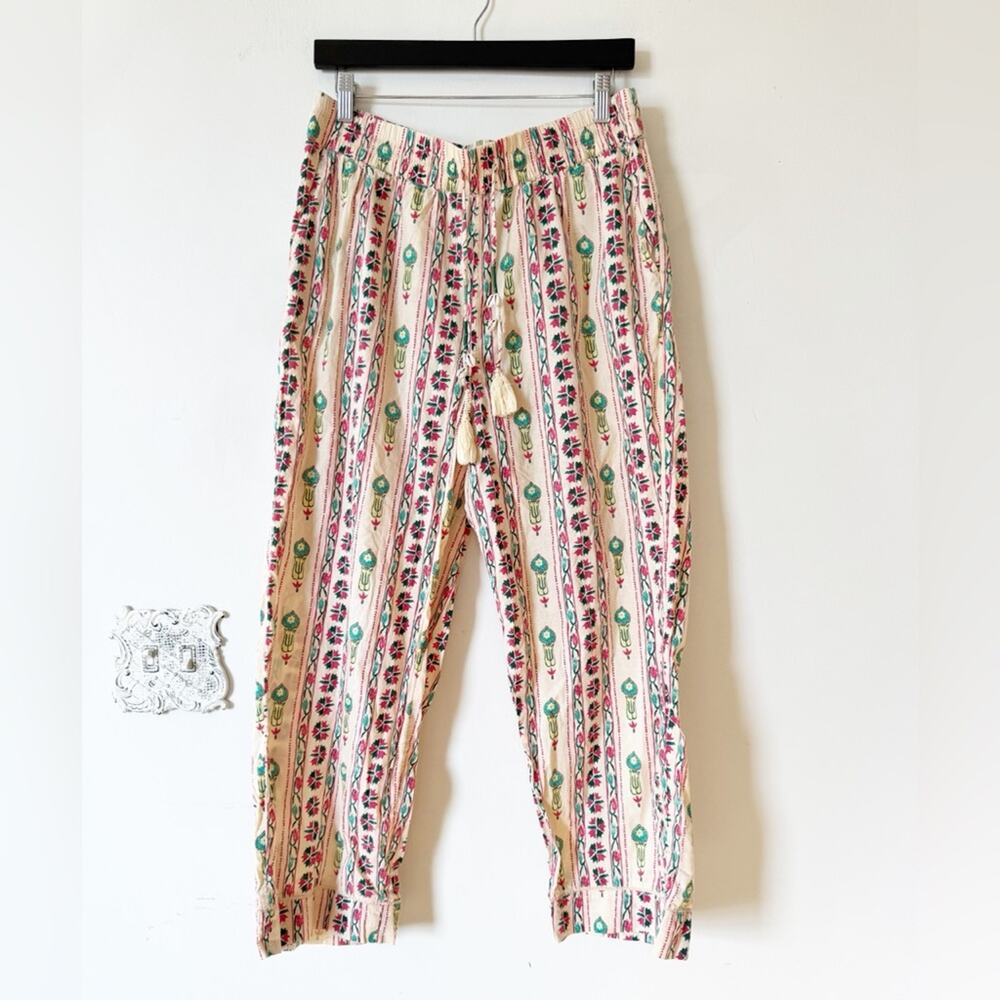 Haute Hippie Boho Floral Elastic Waist Cropped Lounge Beach Pants L